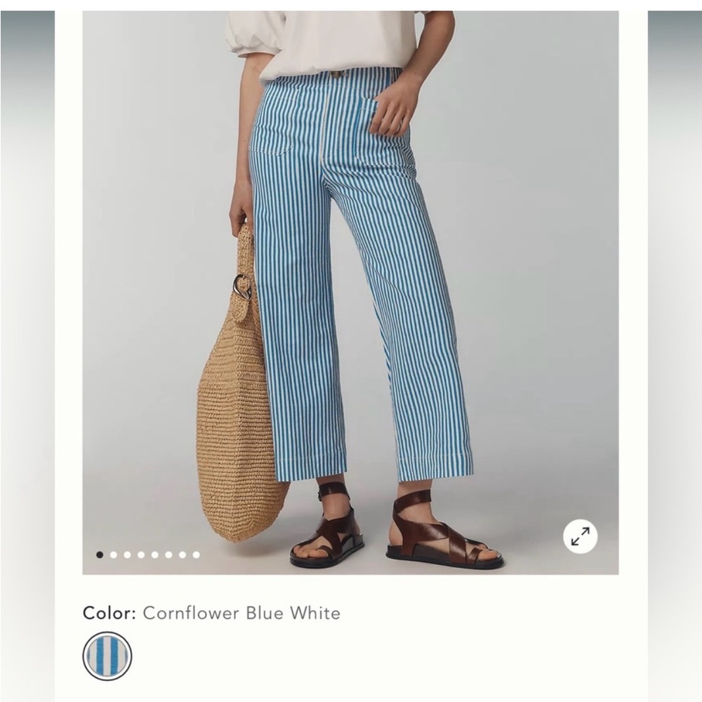 The Colette Printed Linen Blend Crop Wide-Leg Pants by Maeve - cornflower blue